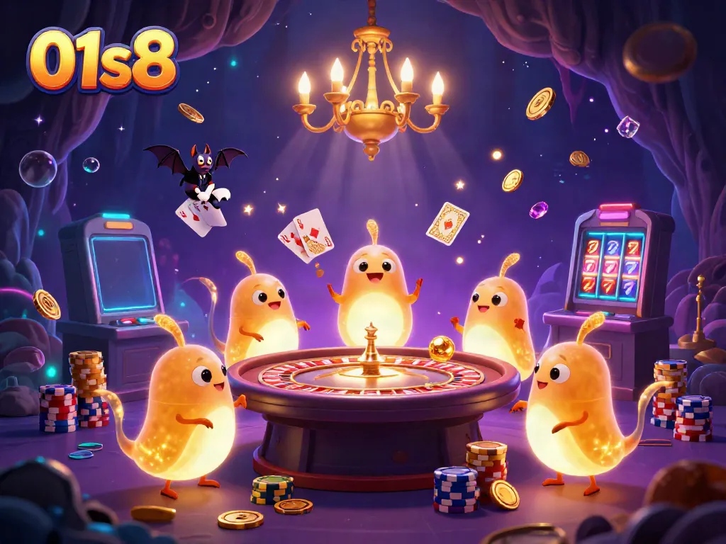 Experience the vibrant cave casino scene with 01s8's glowworms lighting up the excitement of gambling.