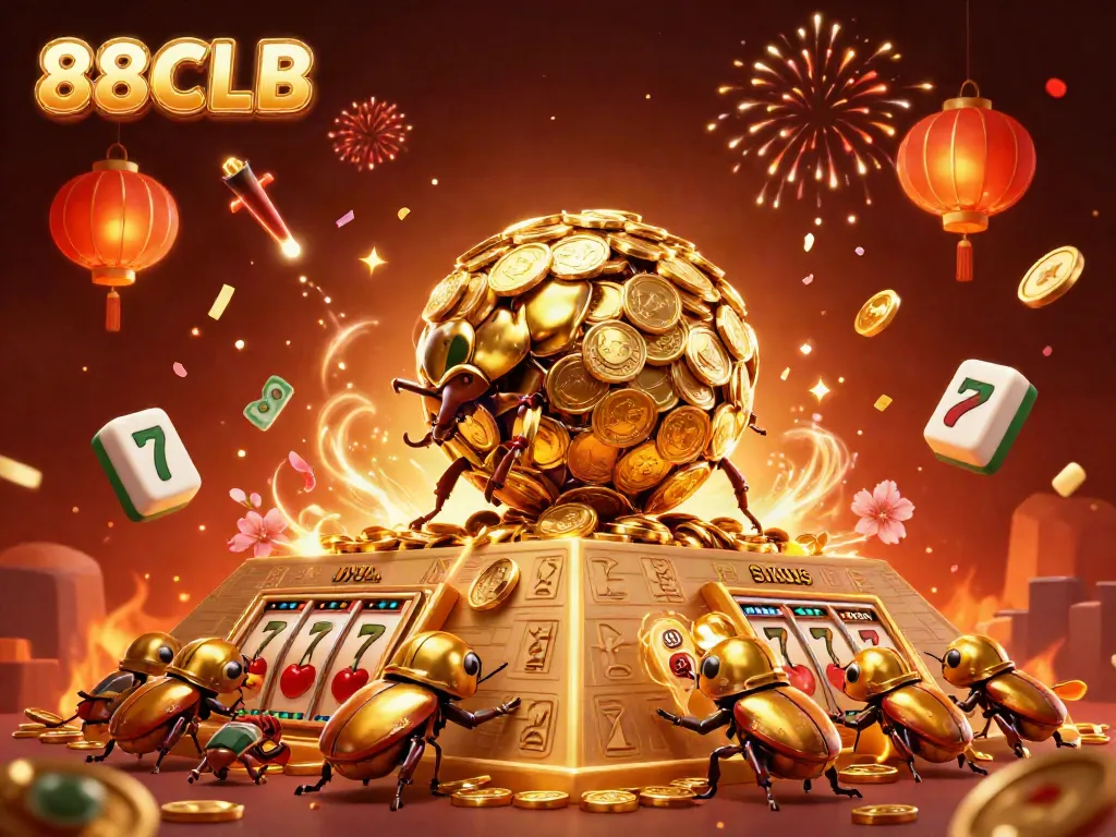 Experience thrilling wins at 88CLB with a vibrant casino illustration showcasing golden treasures and festive elements.