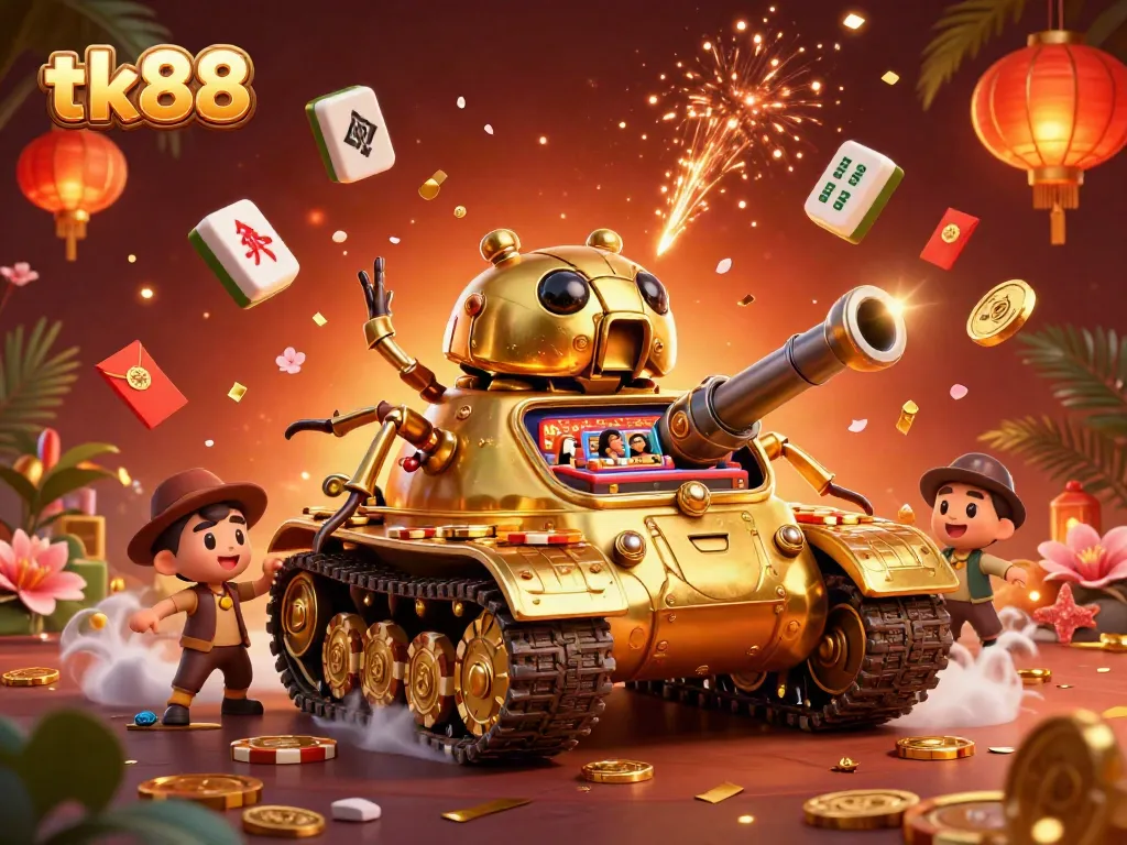 Experience high-stakes gaming action with tk88's vibrant casino atmosphere featuring a golden beetle tank.