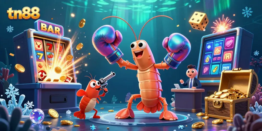 Engage in thrilling casino action with the tn88 themed 3D illustration spotlighting vibrant characters and dynamic gaming elements.