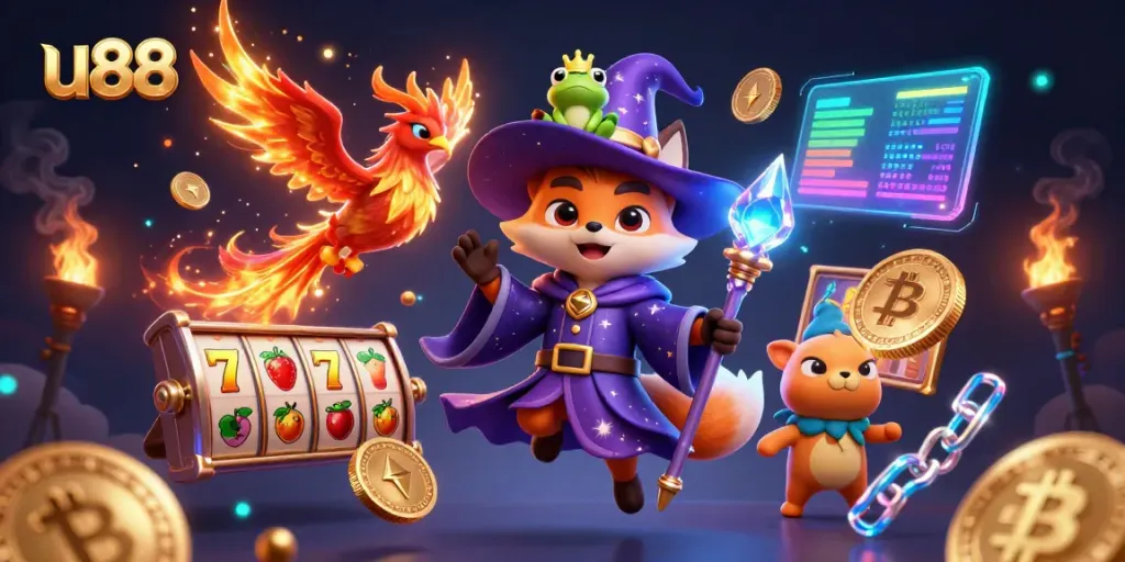 Win big at u88 with engaging 3D wizard fox and phoenix at the casino!