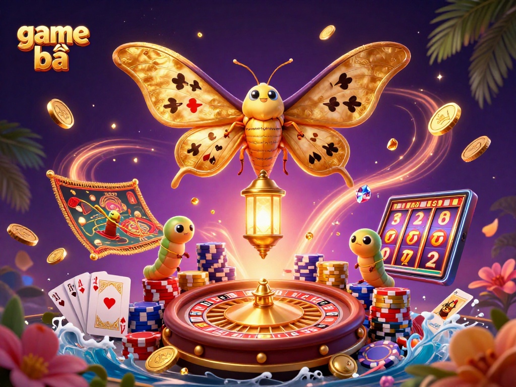 Engage with game bài through vibrant casino illustration with animated symbols and characters.