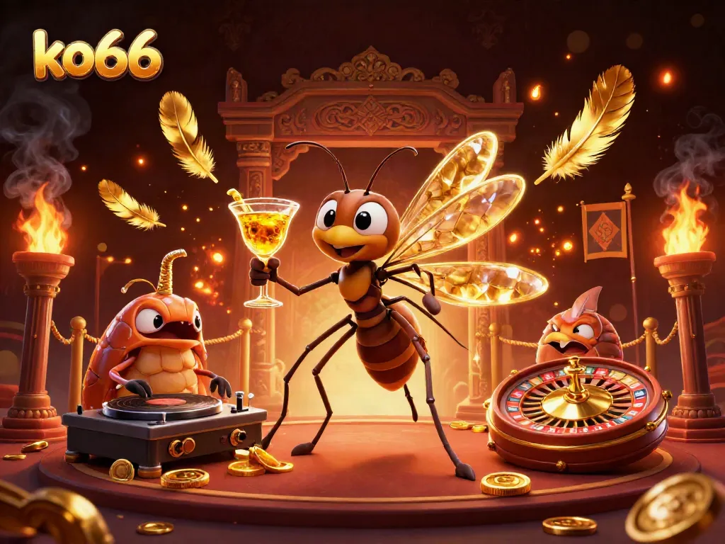 Experience winning at ko66 with a vibrant 3D casino scene featuring unique characters.