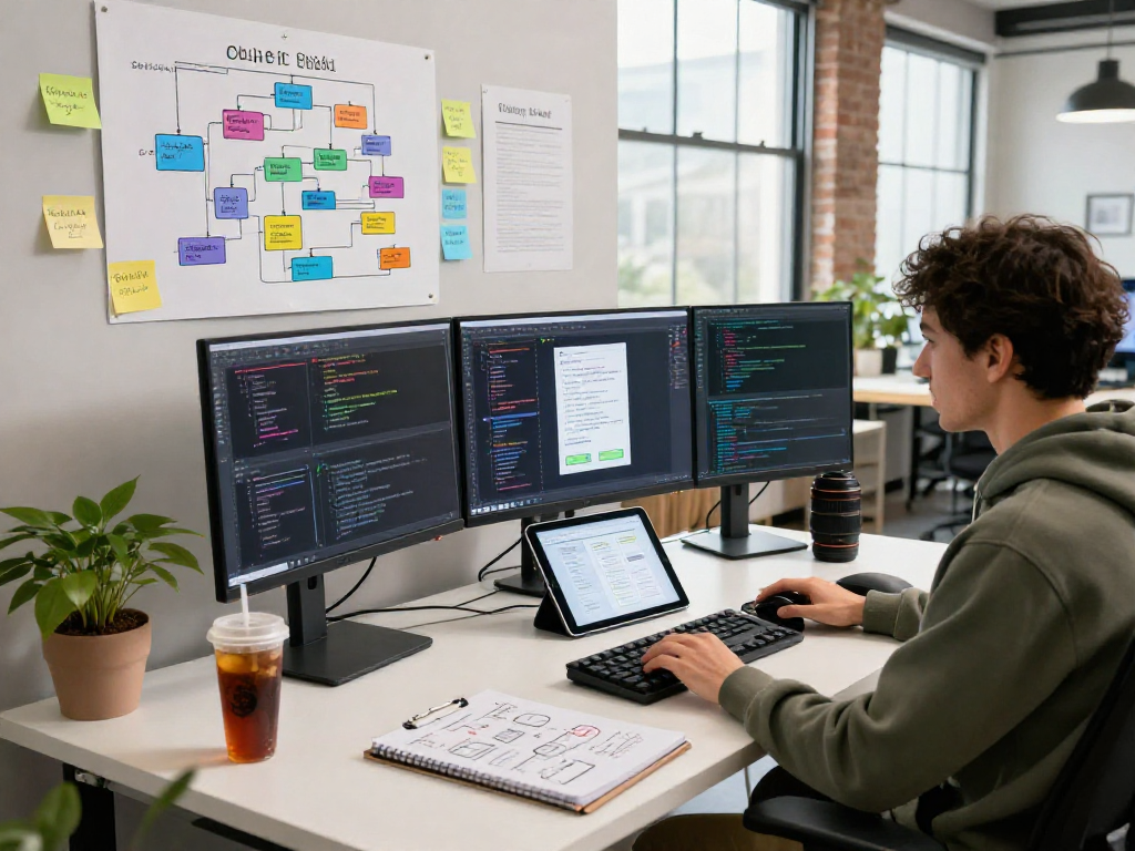 Juicy AI chat development scene showcasing a developer coding in modern workspace.