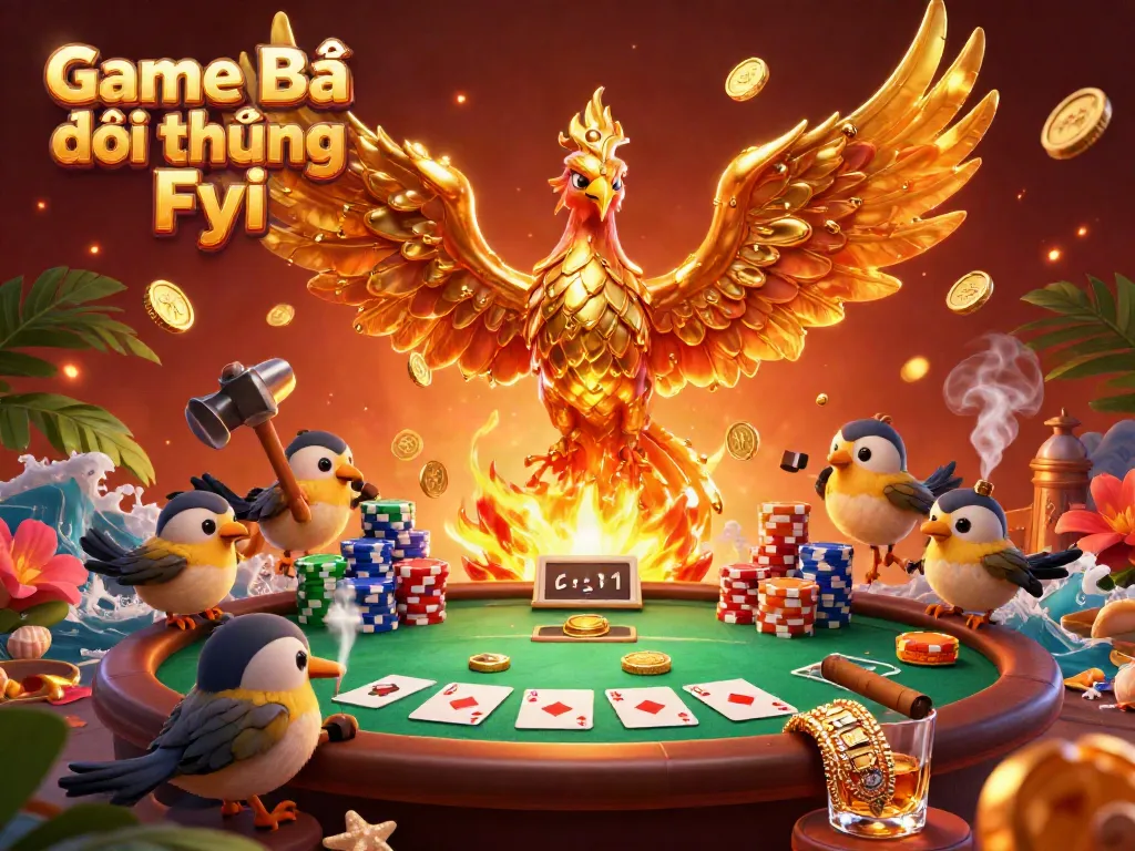 Engage in thrilling gaming experiences at Game Bài Đổi Thưởng Fyi with a stunning 3D phoenix illustration embodying the excitement of online casinos.