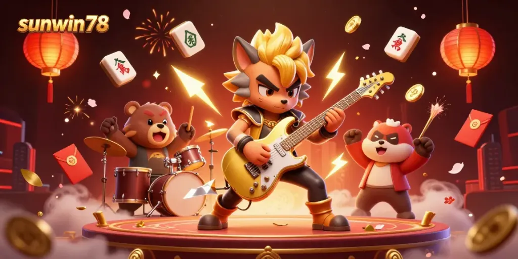 Join the excitement at sunwin78 with a thrilling rock star wolf performing in a vibrant casino scene