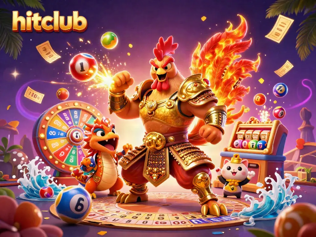 Experience winning excitement with hitclub's dynamic gaming action, featuring vibrant casino characters and elements.