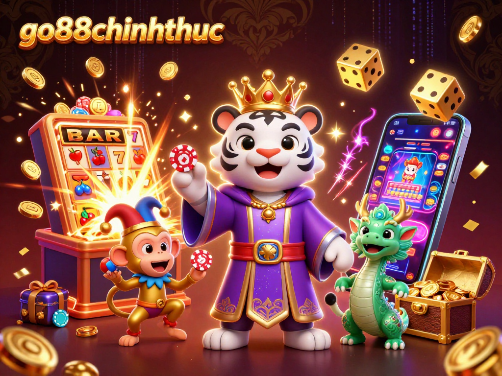 Experience go88chinhthuc with vibrant characters and exciting casino elements in a dynamic 3D illustration.