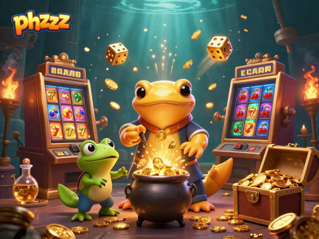 Experience the excitement with phzzz as golden salamander alchemist and frog apprentice create treasures in a vibrant casino scene.