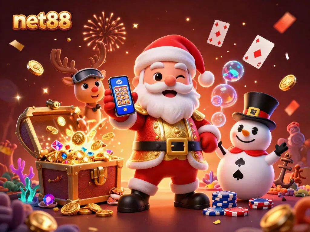 Experience thrilling casino fun with net88 as Santa Claus and friends celebrate jackpots!