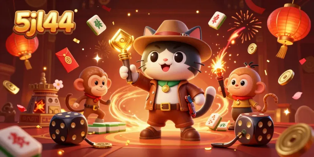 Experience the excitement of 5jl44 with a vibrant casino-themed adventure featuring playful characters.