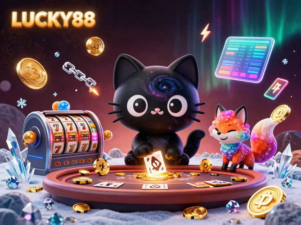 Engage in thrilling gameplay with LUCKY88, a vibrant cosmic casino scene with captivating characters.