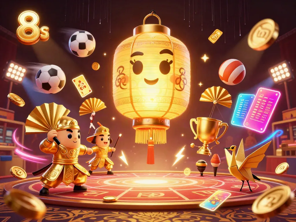 Bet on your favorite games with 8s, where a golden lantern spirit and dynamic sports elements combine.