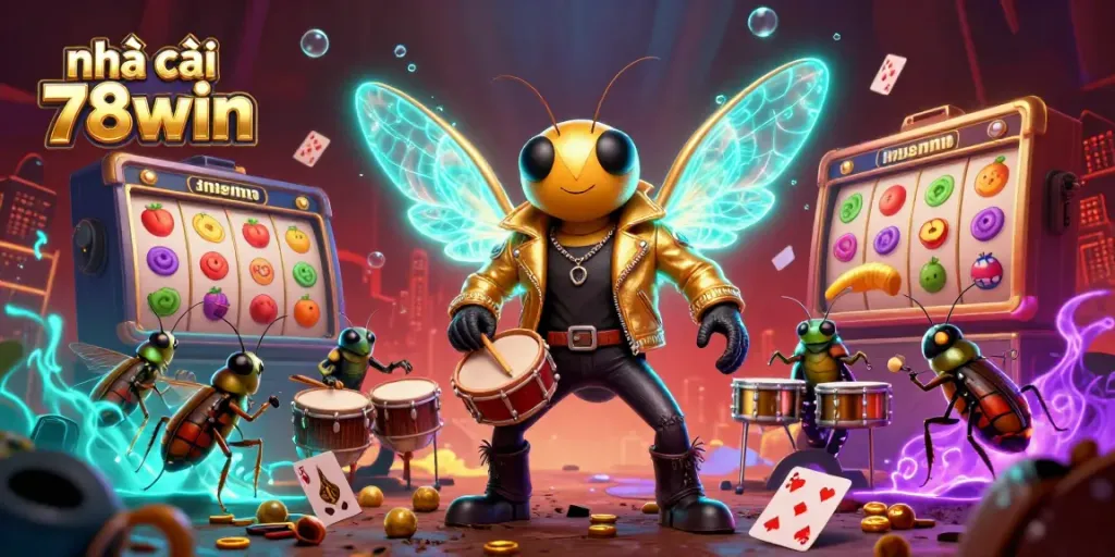 Experience the excitement at nhà cái 78win with a vibrant 3D casino scene featuring cartoon characters and dynamic gambling elements.