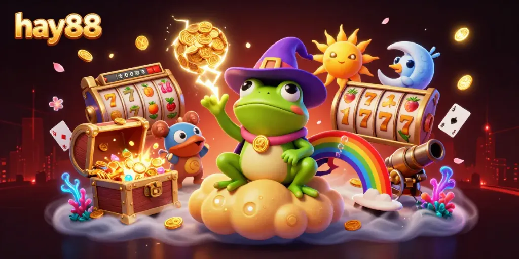 Experience thrilling gameplay and jackpots with hay88's dynamic casino scene illustration.