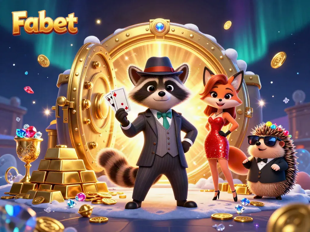 Experience thrilling gameplay at Fabet with a suave raccoon, glamorous fox, and a hedgehog bouncer amid treasures.