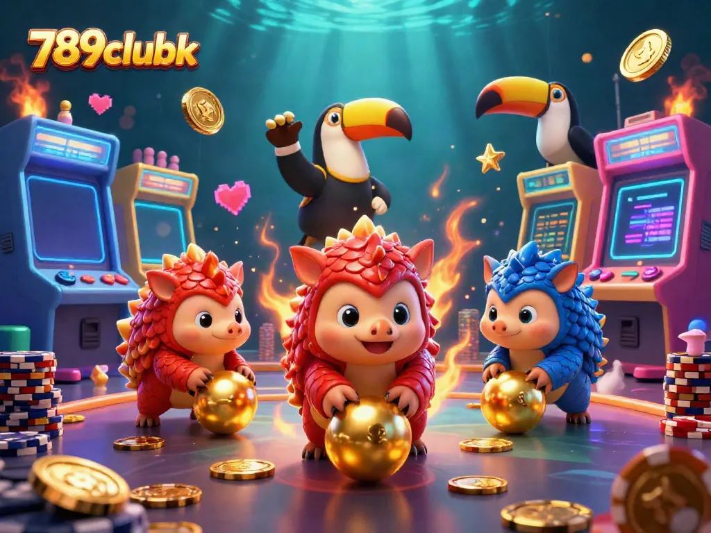 Experience lively gameplay at 789clubk as pangolins roll through casino chips and arcade fun.