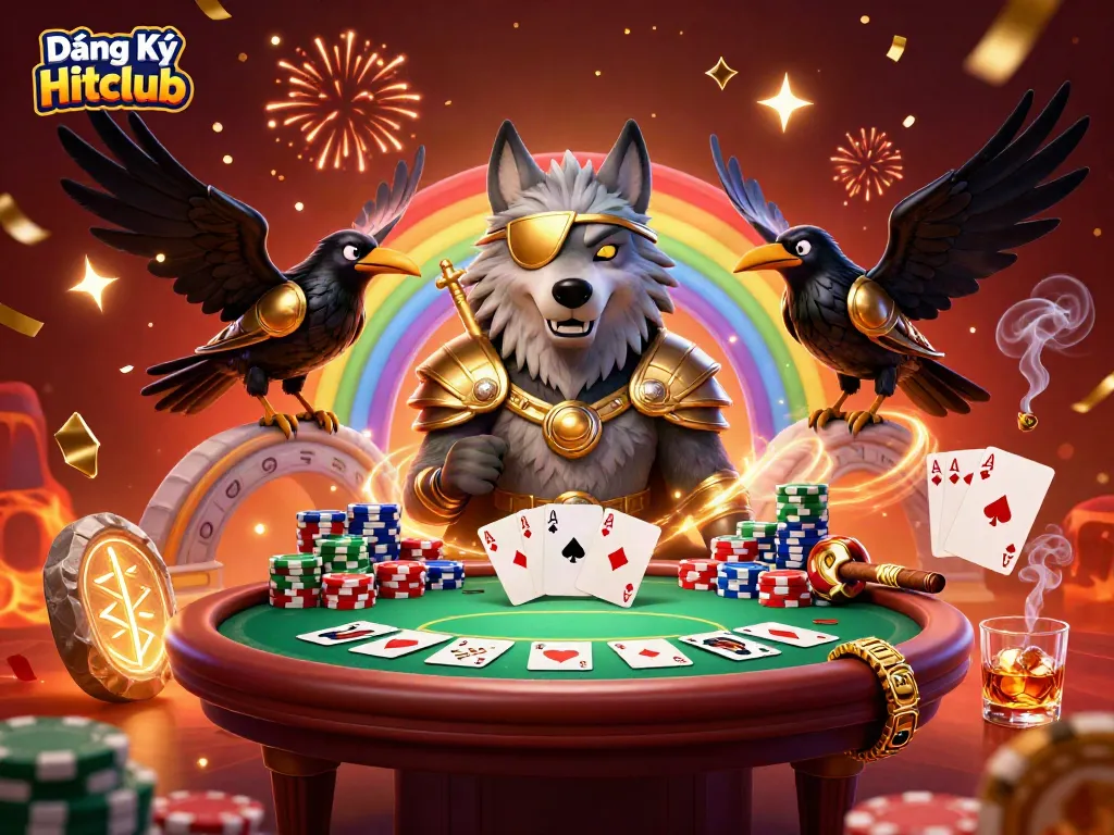 Experience the excitement of Đăng Ký Hitclub with an ultra-detailed 3D illustration showcasing Odin and captivating casino elements.