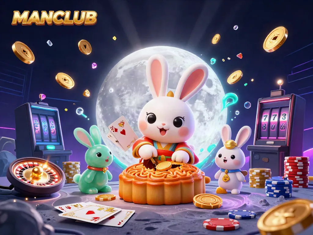 MANCLUB themed 3D casino illustration with whimsical elements and vibrant colors showcasing luck and gaming