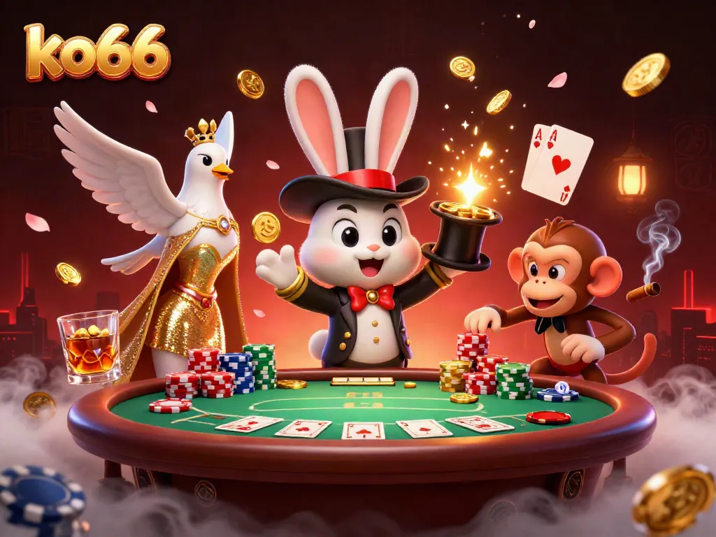 Bet on KO66 with a magician rabbit creating magical wins at the poker table.