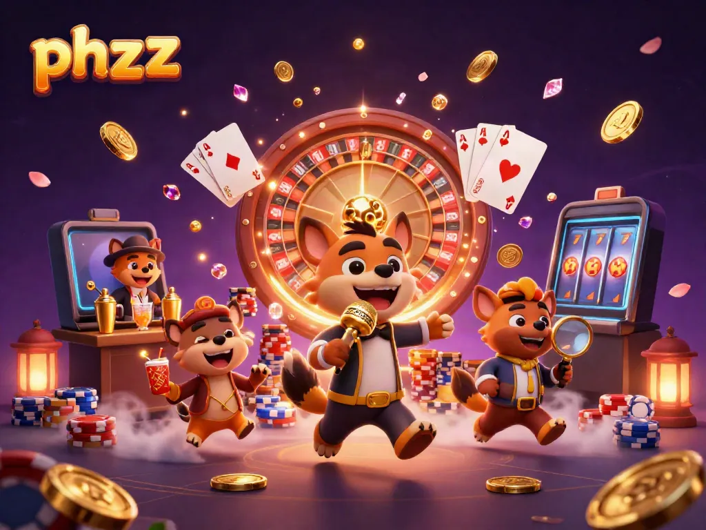 Enjoy vibrant gameplay action with phzzz in this lively casino scene featuring funny hyenas.
