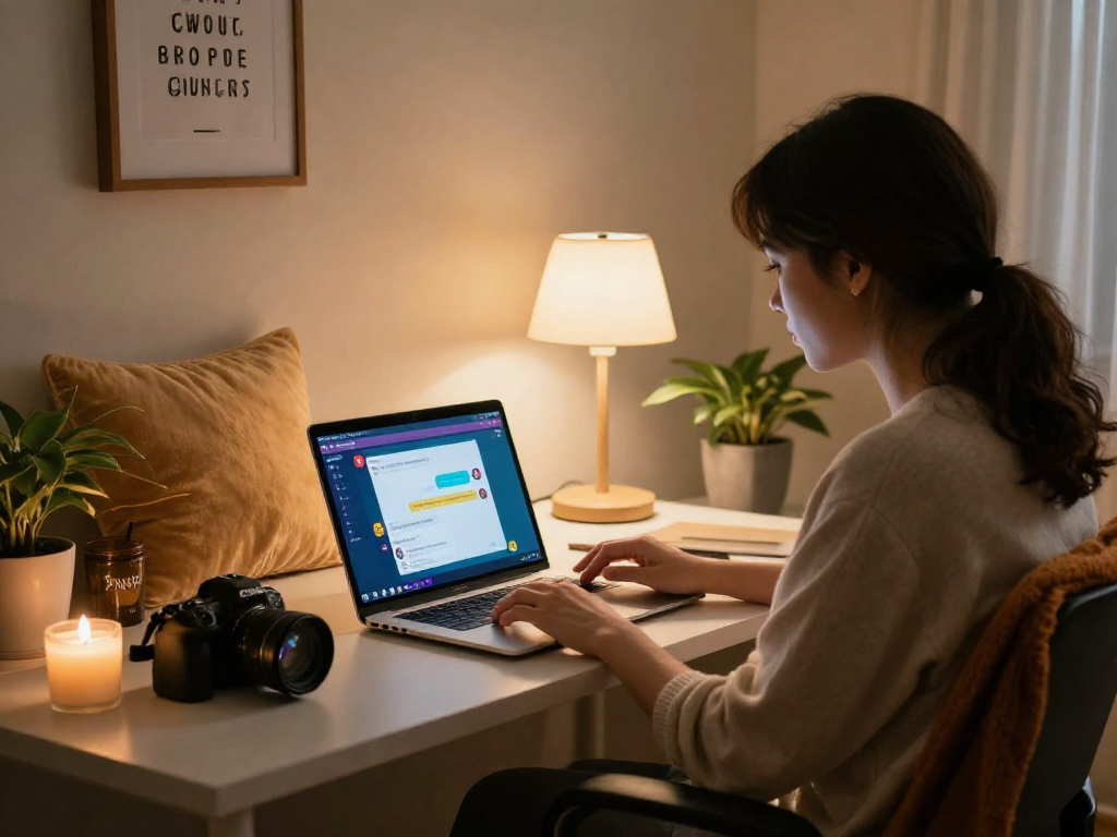 Engaging in ai sex chat environment with cozy home office setup and inviting atmosphere.