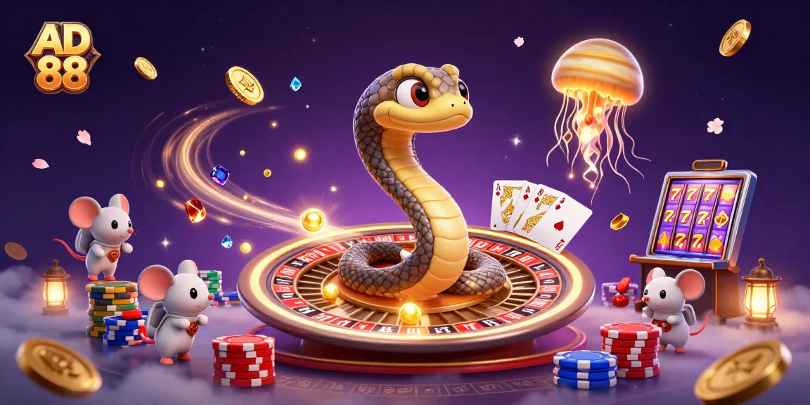 Bet big with AD 88 as cosmic dealers like jellyfish entertain a galactic casino scene.