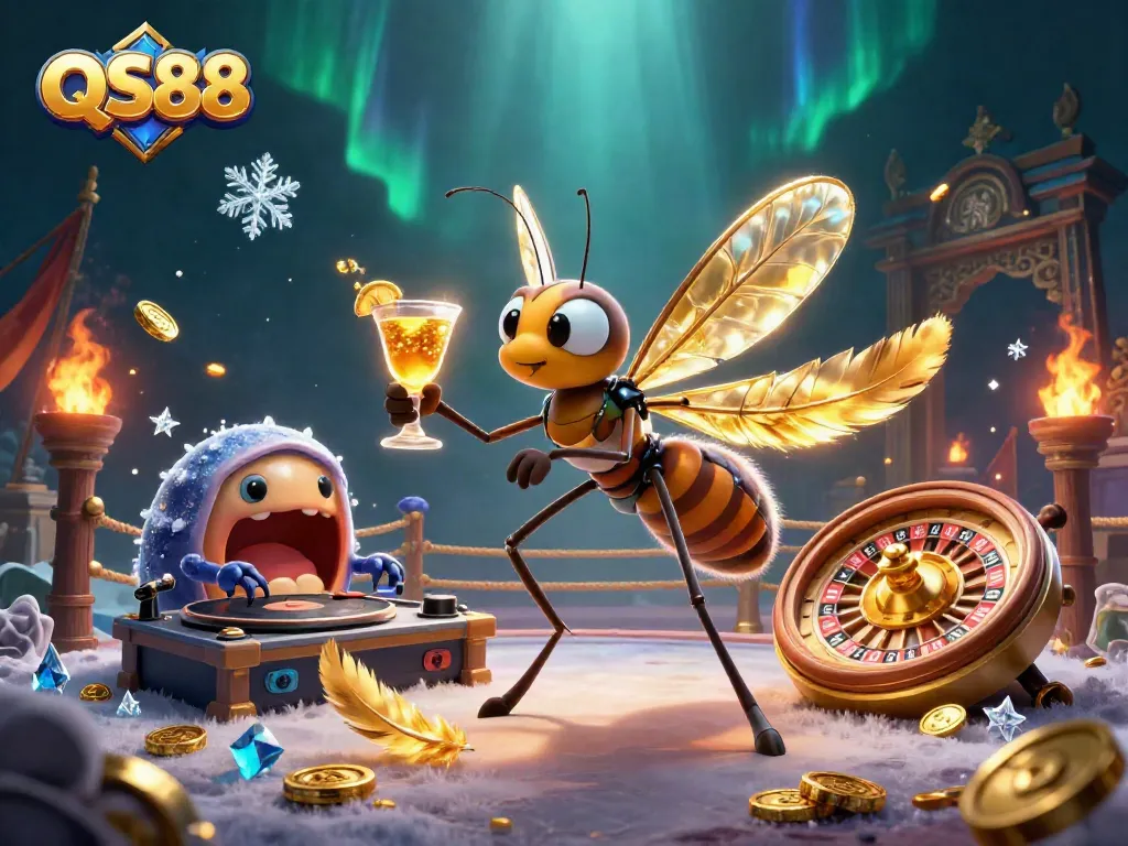 Engage with QS88's dynamic casino adventure featuring 3D characters in a vibrant setting.