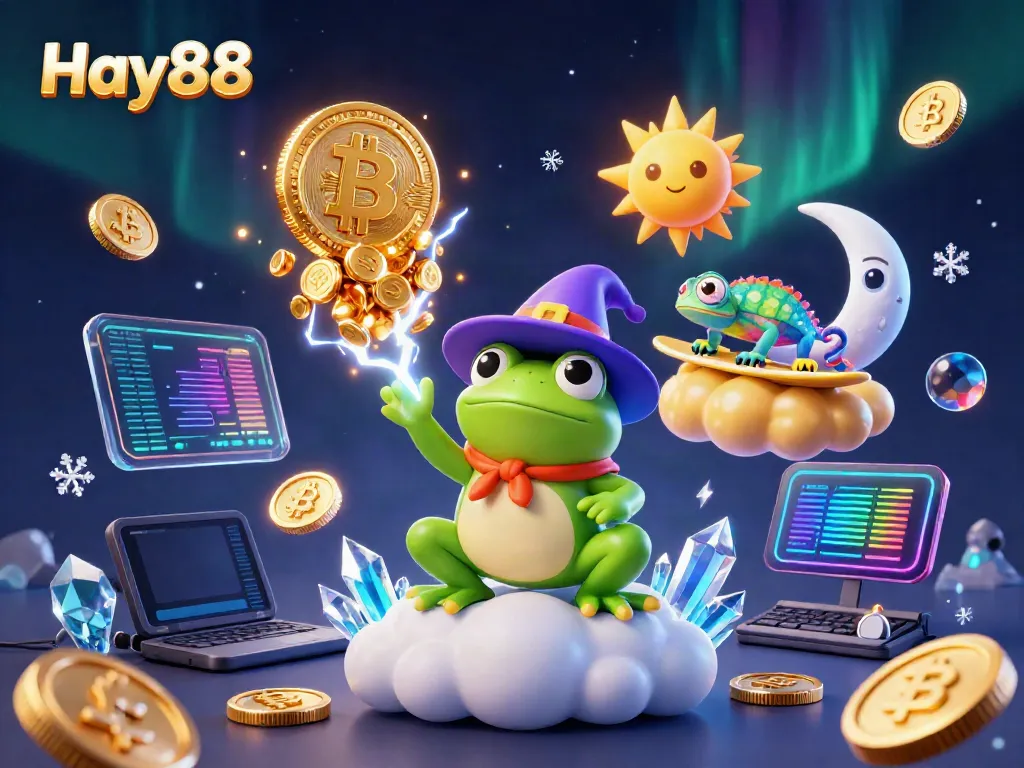 Experience thrilling golden coin storms at Hay88 with unique cartoon wizard and chameleon characters.
