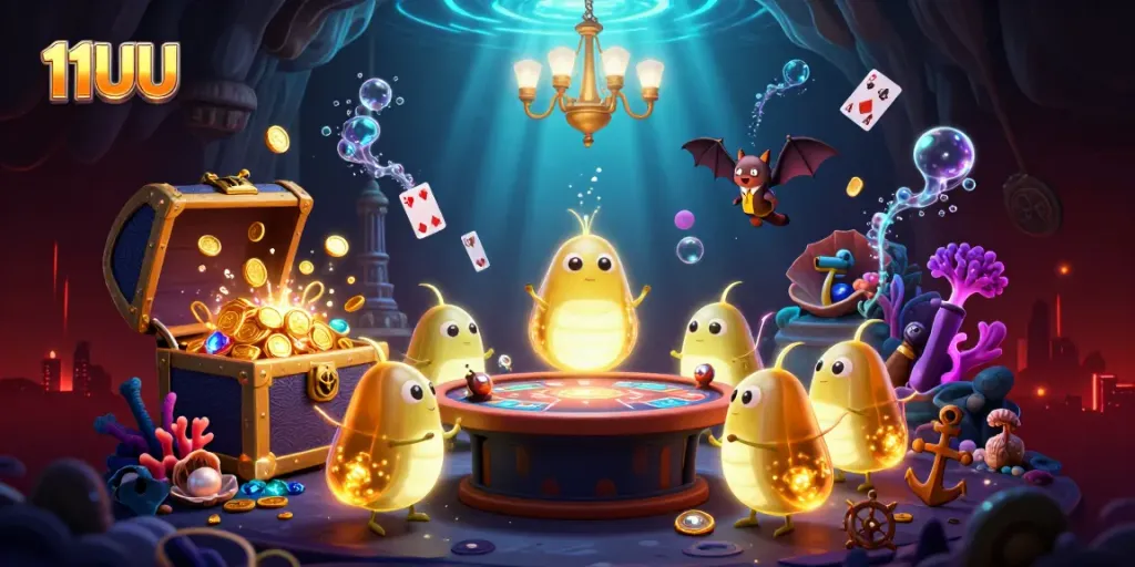Join the vibrant, action-packed scene at 11UU, where glowworms illuminate a casino adventure.